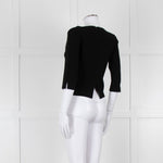 D. Exterior Black Crepe V Neck Top with Eyelet detail