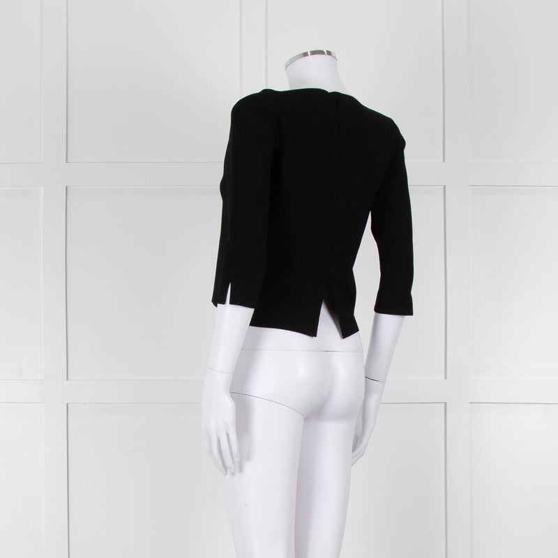 D. Exterior Black Crepe V Neck Top with Eyelet detail