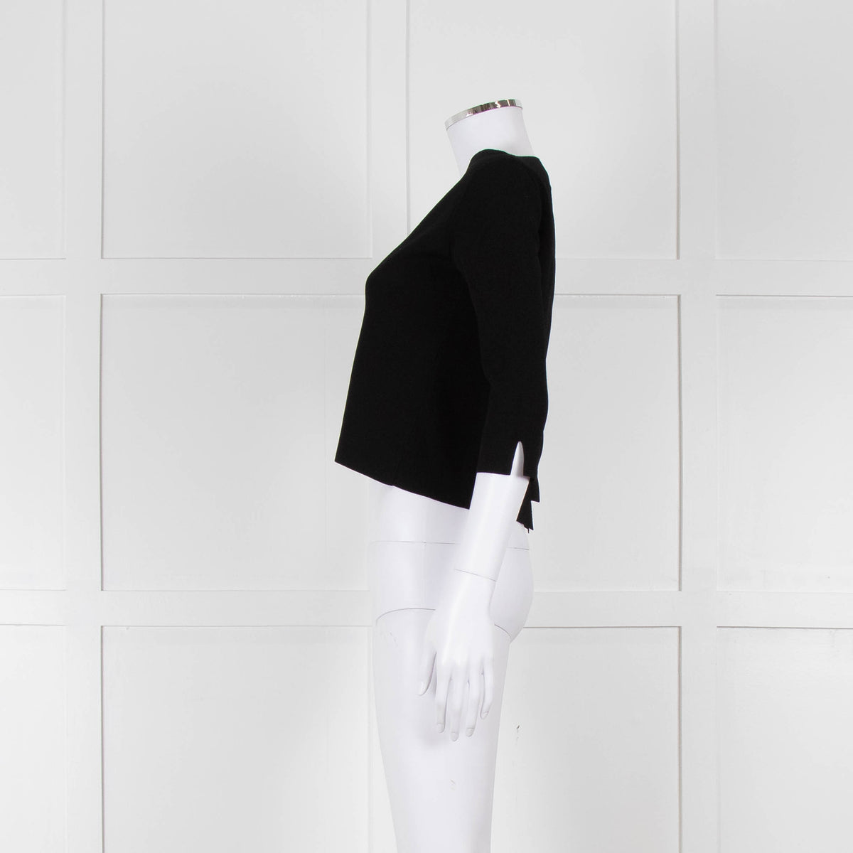 D. Exterior Black Crepe V Neck Top with Eyelet detail