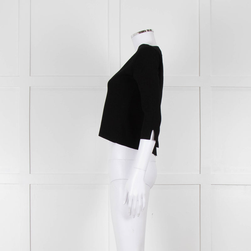 D. Exterior Black Crepe V Neck Top with Eyelet detail