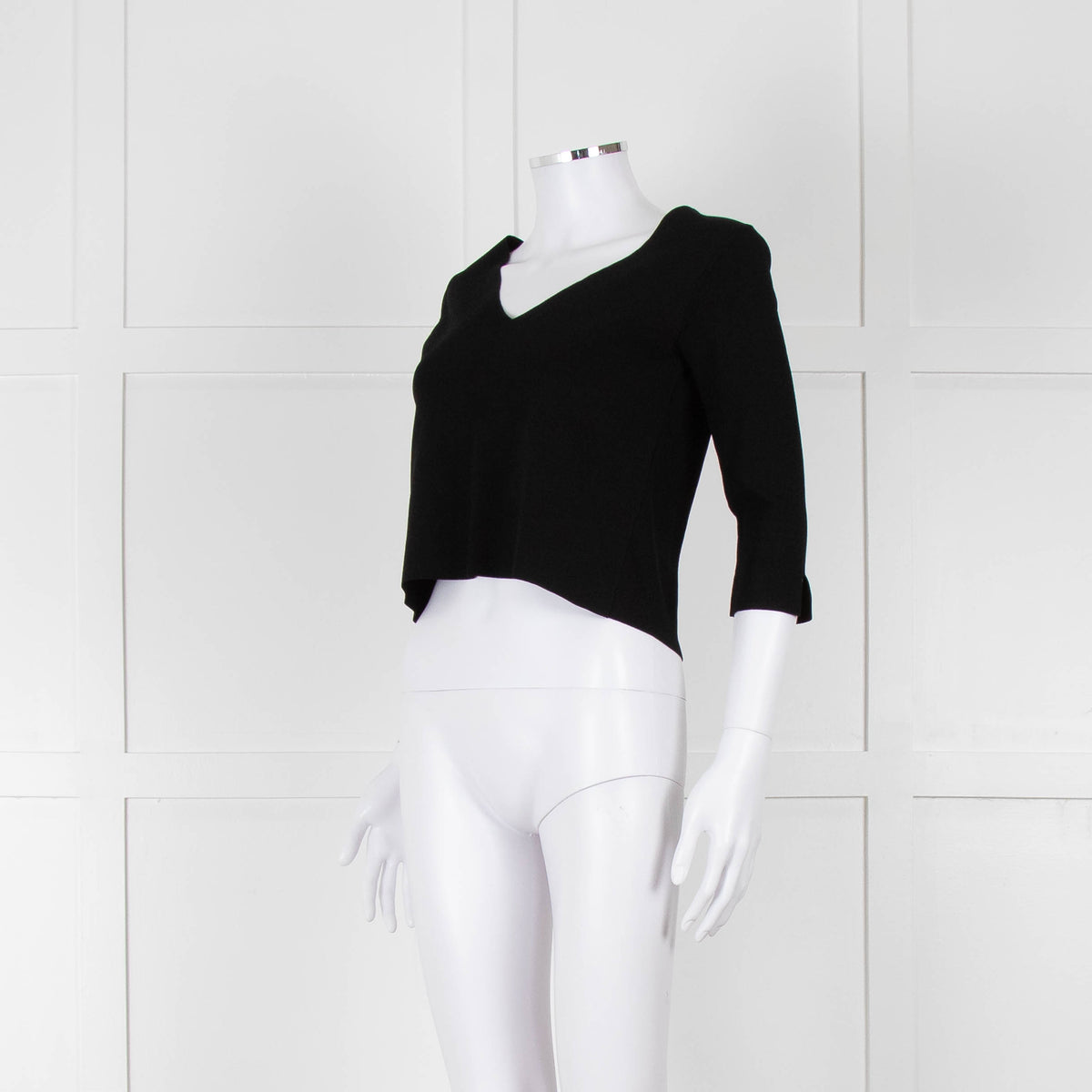 D. Exterior Black Crepe V Neck Top with Eyelet detail