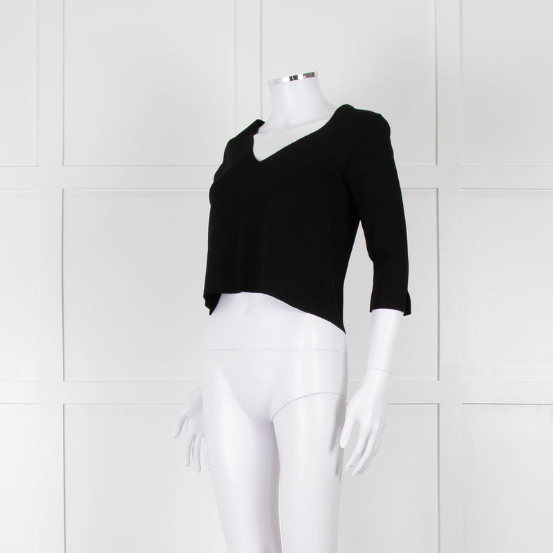D. Exterior Black Crepe V Neck Top with Eyelet detail