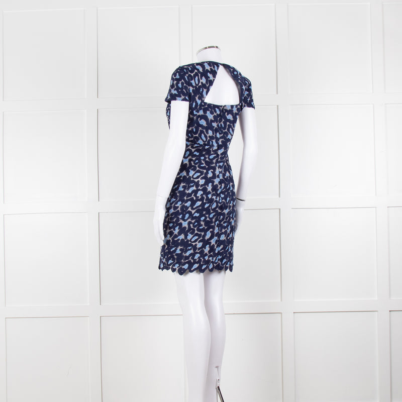 Sandro Navy Blue Lace Cut Out Back Fitted Dress