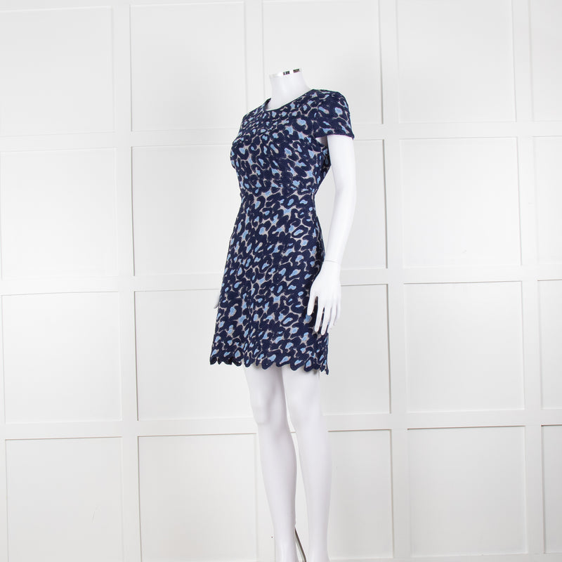 Sandro Navy Blue Lace Cut Out Back Fitted Dress