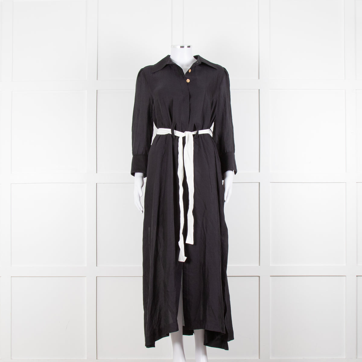 Max & Moi Black Cotton Silk Long Shirt Button Up Dress