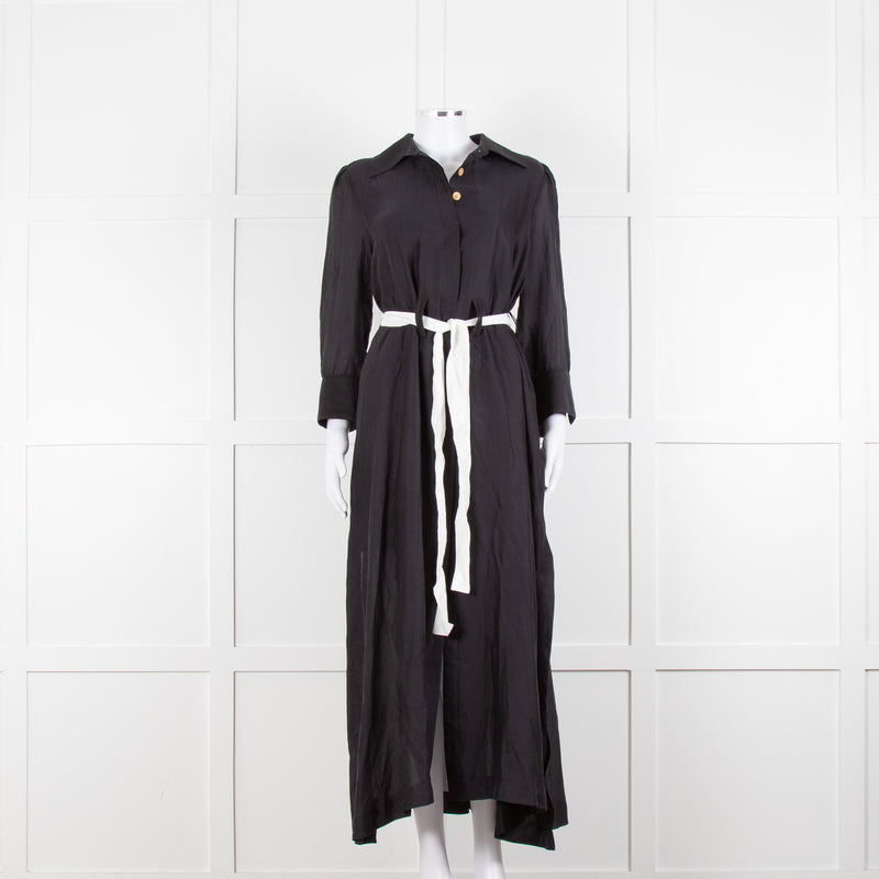 Max & Moi Black Cotton Silk Long Shirt Button Up Dress