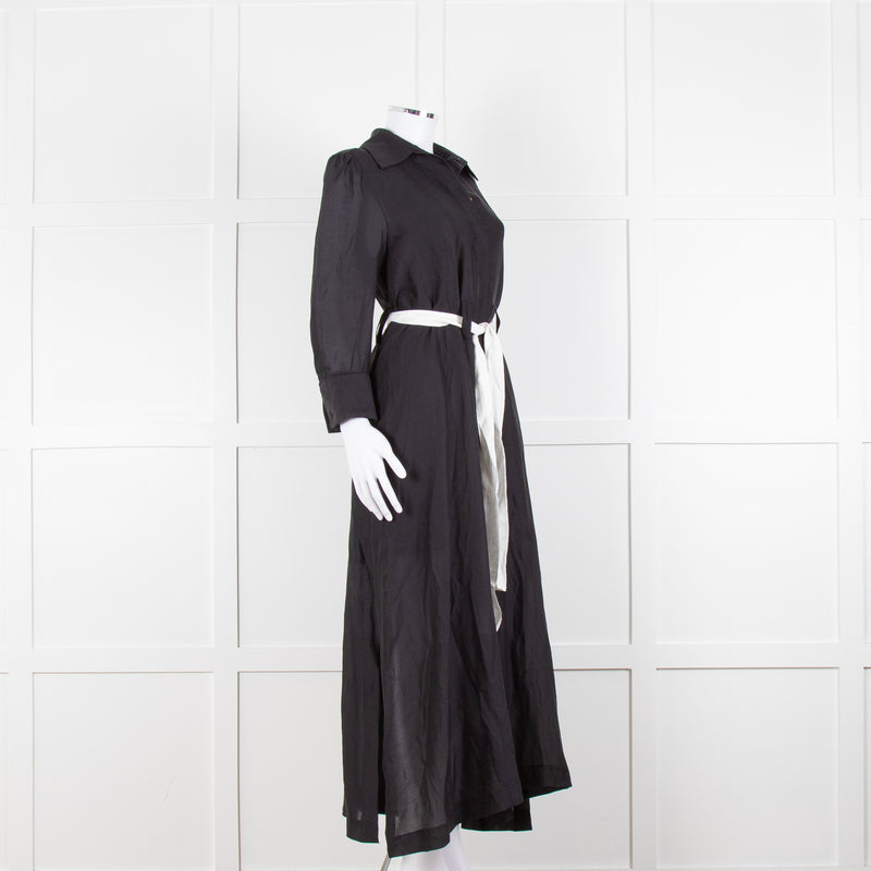 Max & Moi Black Cotton Silk Long Shirt Button Up Dress