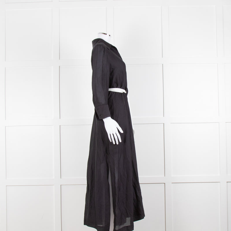 Max & Moi Black Cotton Silk Long Shirt Button Up Dress