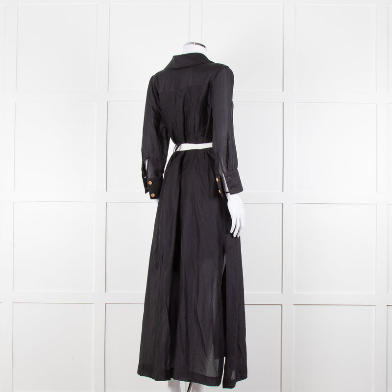 Max & Moi Black Cotton Silk Long Shirt Button Up Dress