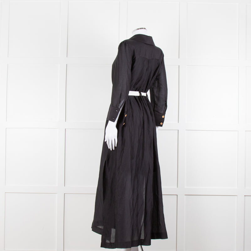 Max & Moi Black Cotton Silk Long Shirt Button Up Dress