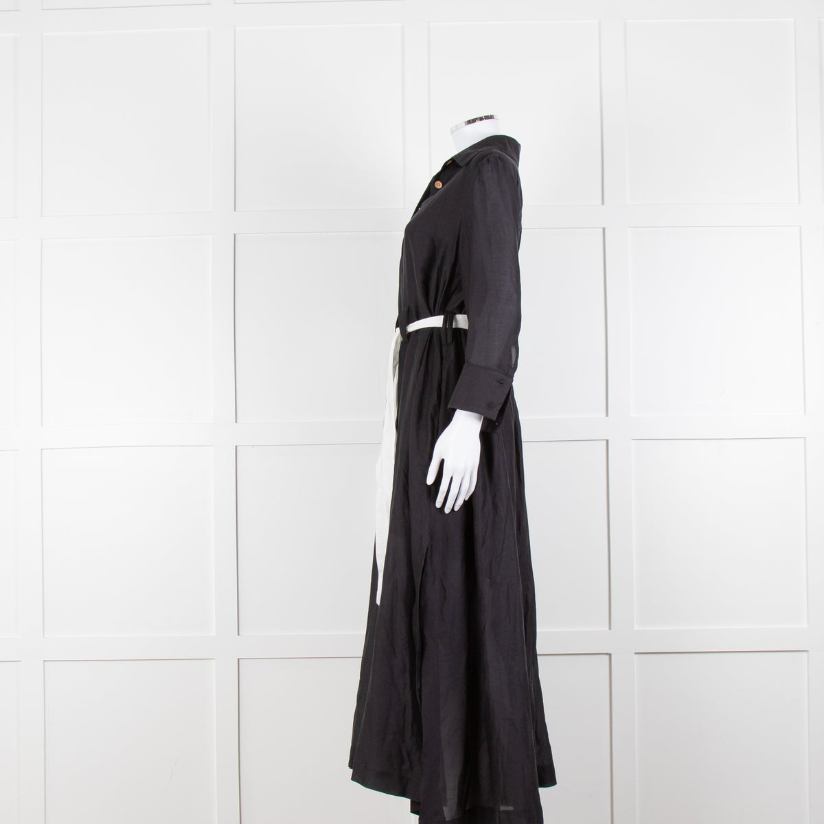 Max & Moi Black Cotton Silk Long Shirt Button Up Dress