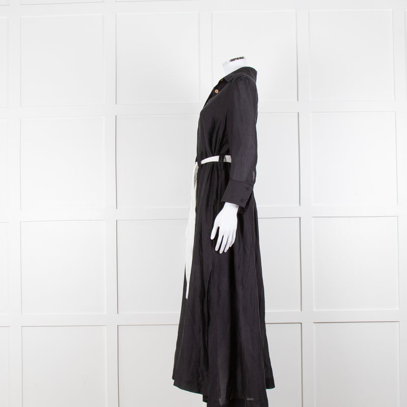 Max & Moi Black Cotton Silk Long Shirt Button Up Dress
