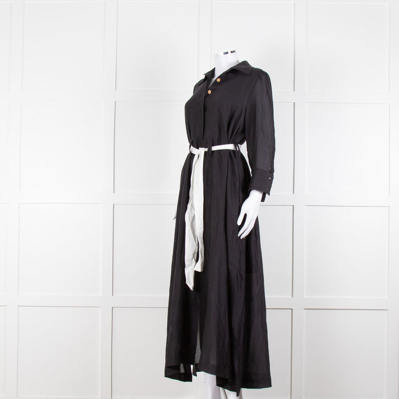 Max & Moi Black Cotton Silk Long Shirt Button Up Dress