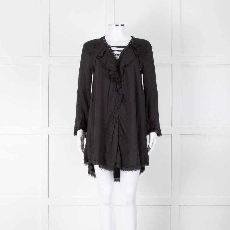 Iro Black Florine Black Mini Dress with Eyelet Neck