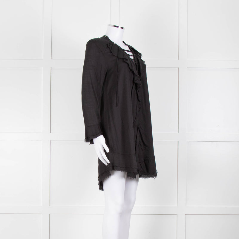 Iro Black Florine Black Mini Dress with Eyelet Neck