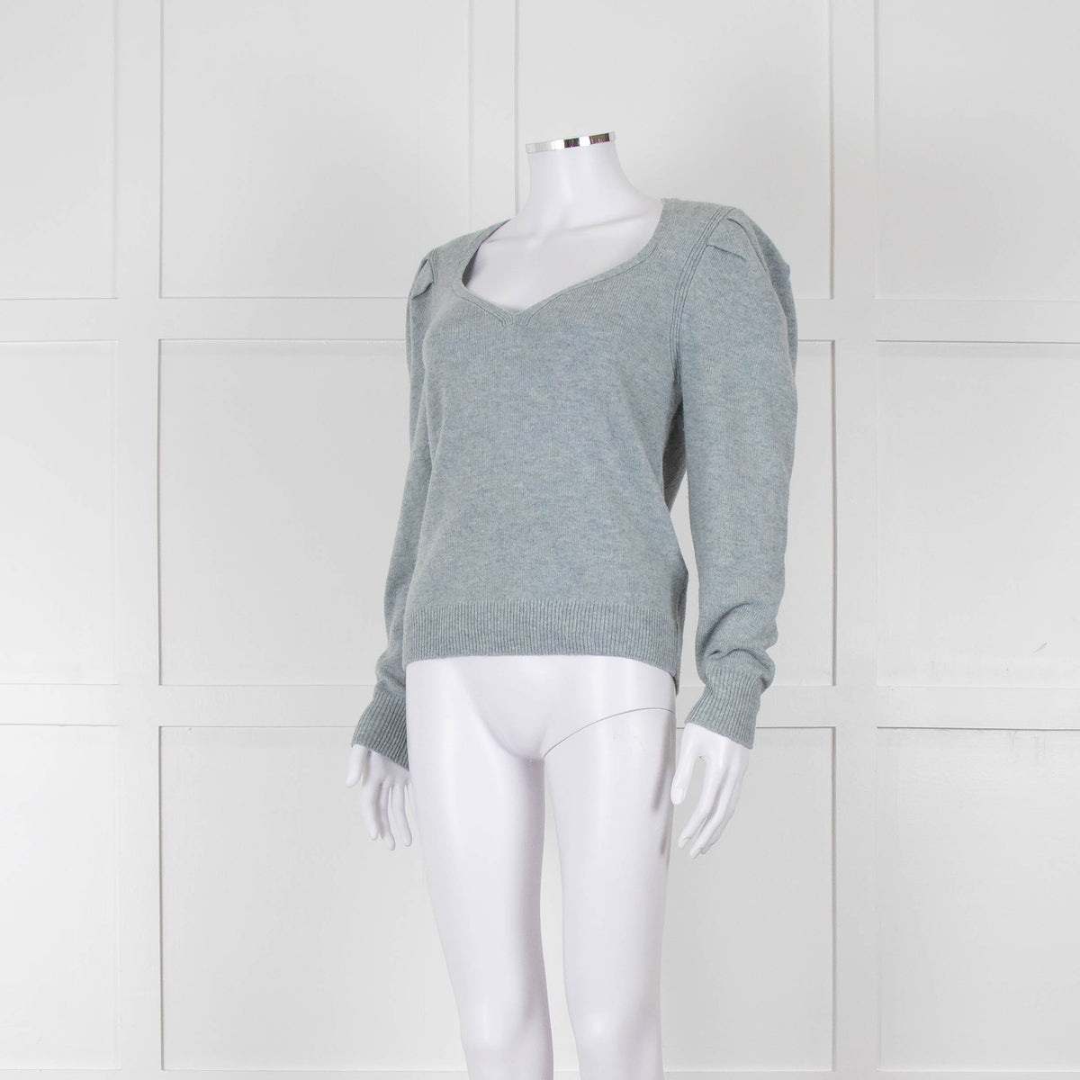 ba&sh Blue Wool Mix Jumper With Pleated Shoulders