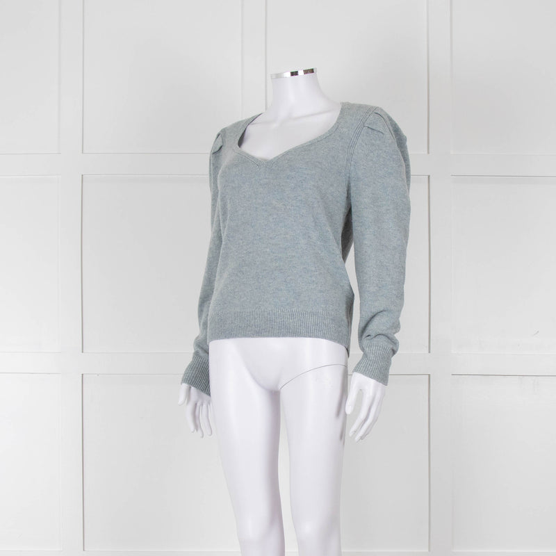 ba&sh Blue Wool Mix Jumper With Pleated Shoulders