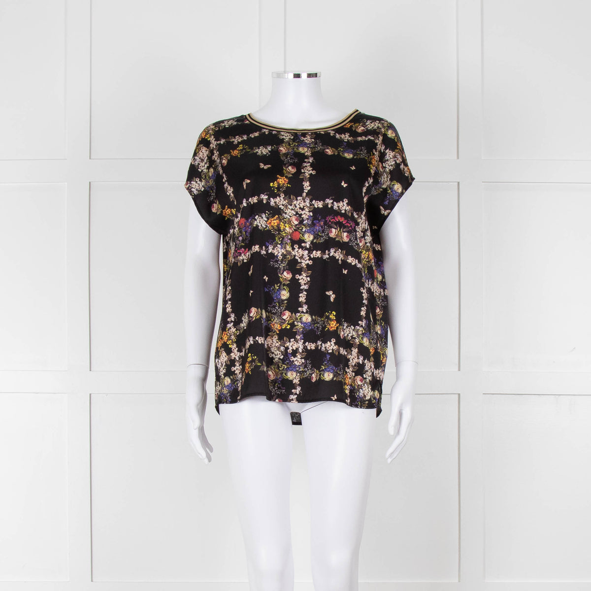 Riani Black & Multicolour Floral Short Sleeve Top