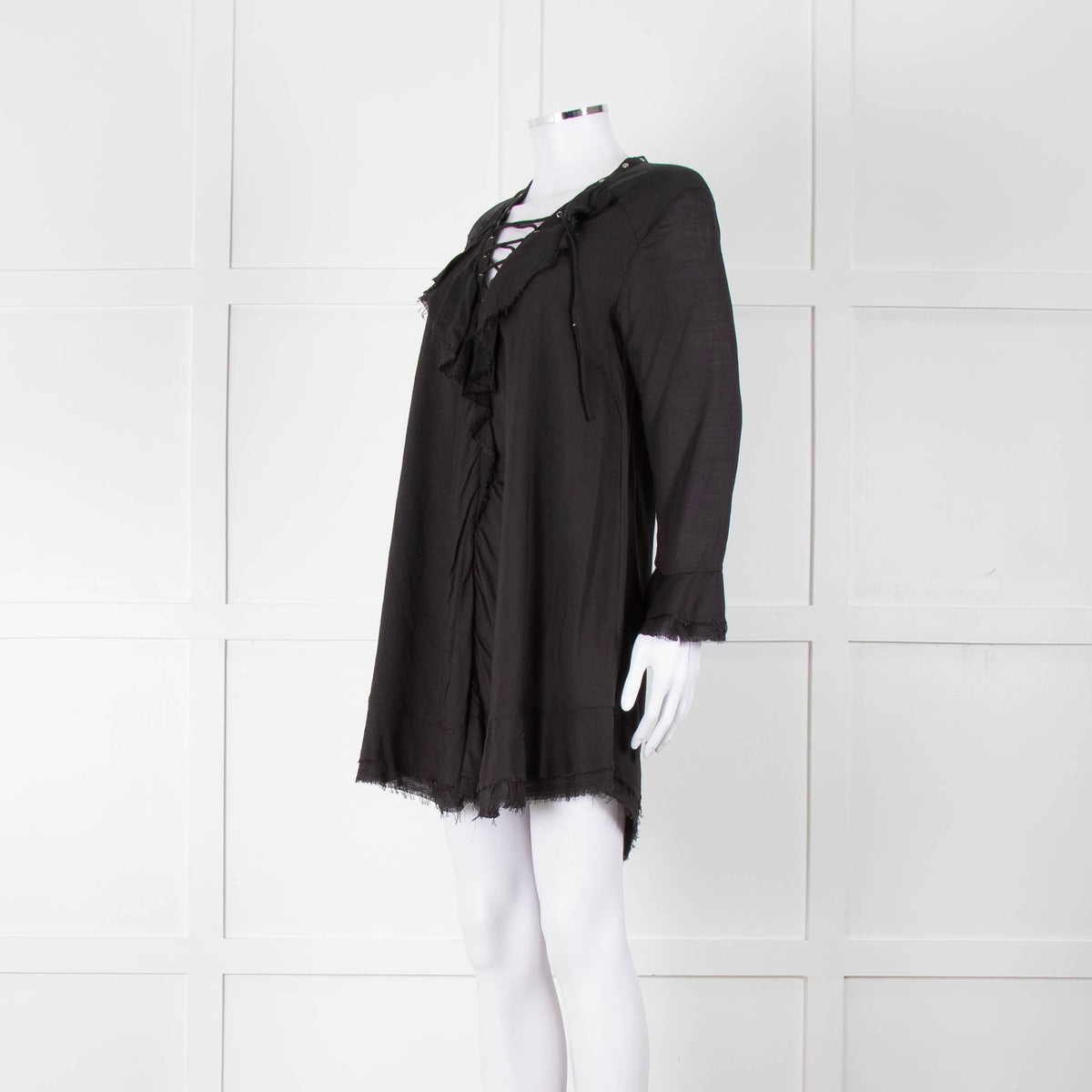 Iro Black Florine Black Mini Dress with Eyelet Neck