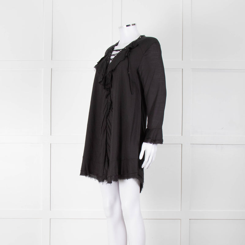 Iro Black Florine Black Mini Dress with Eyelet Neck