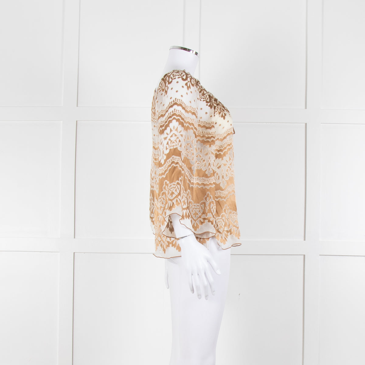 Hale Bob Cream Beige Devore Tie Neck Top With Vest