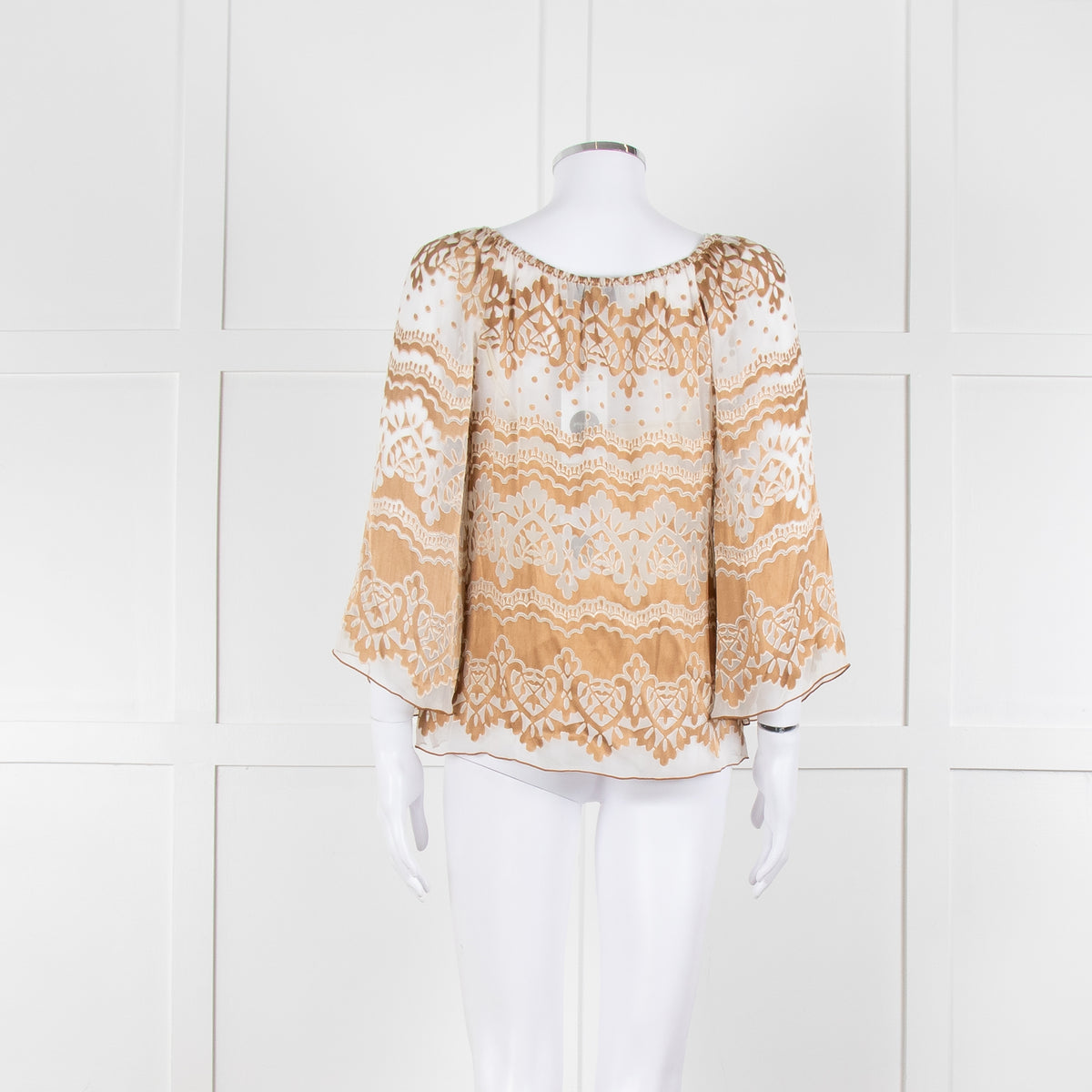 Hale Bob Cream Beige Devore Tie Neck Top With Vest