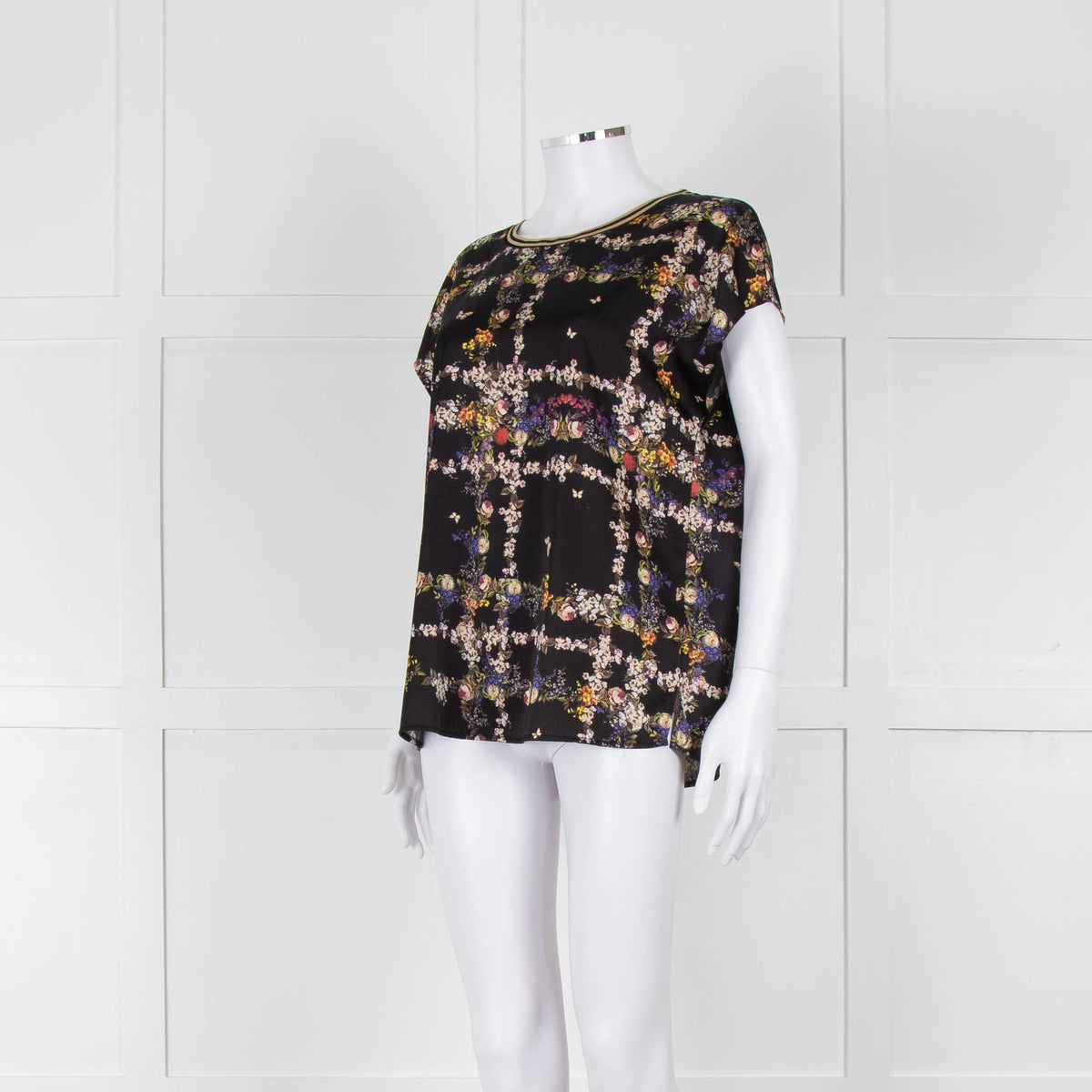 Riani Black & Multicolour Floral Short Sleeve Top