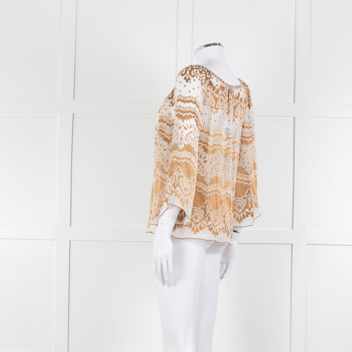 Hale Bob Cream Beige Devore Tie Neck Top With Vest