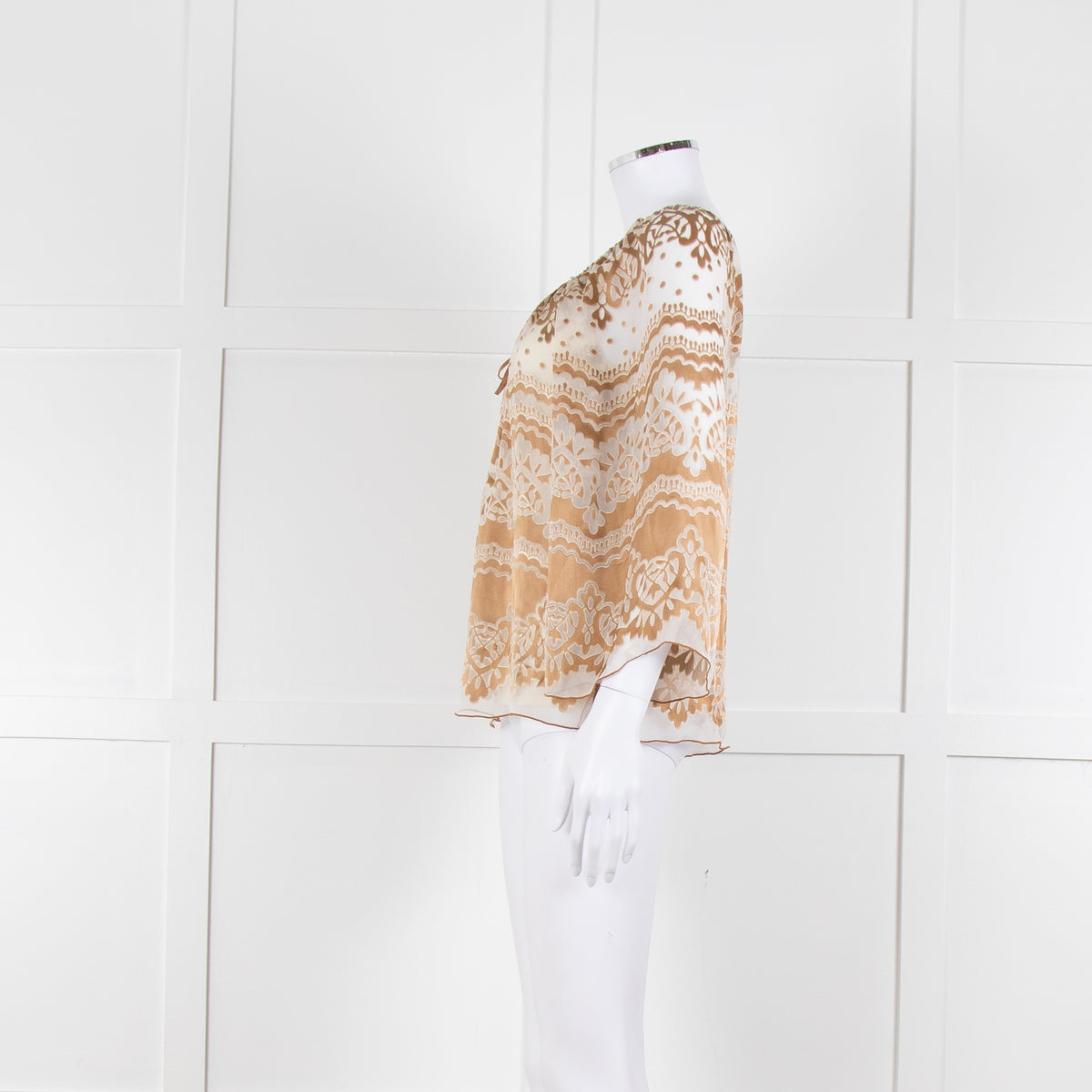 Hale Bob Cream Beige Devore Tie Neck Top With Vest