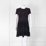 Maje Navy Short Sleeve Fringed Mini Dress