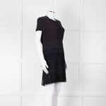 Maje Navy Short Sleeve Fringed Mini Dress