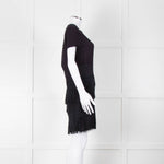 Maje Navy Short Sleeve Fringed Mini Dress