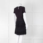 Maje Navy Short Sleeve Fringed Mini Dress