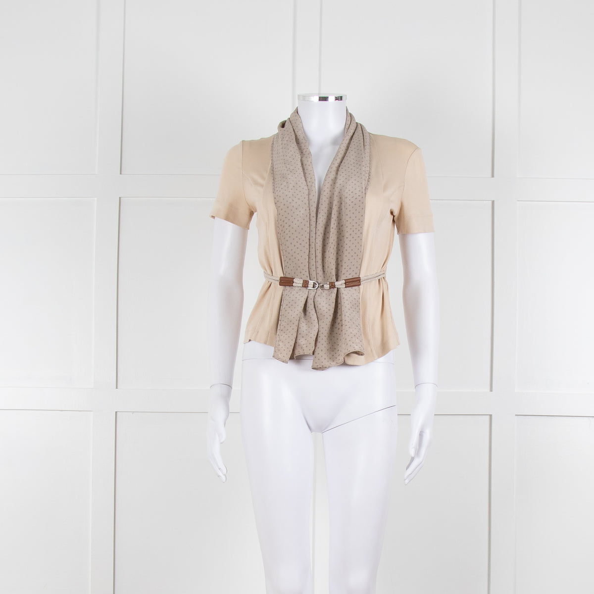 Fabiana Filippi Beige + Brown Dot Silk Blend Short Sleeve Top