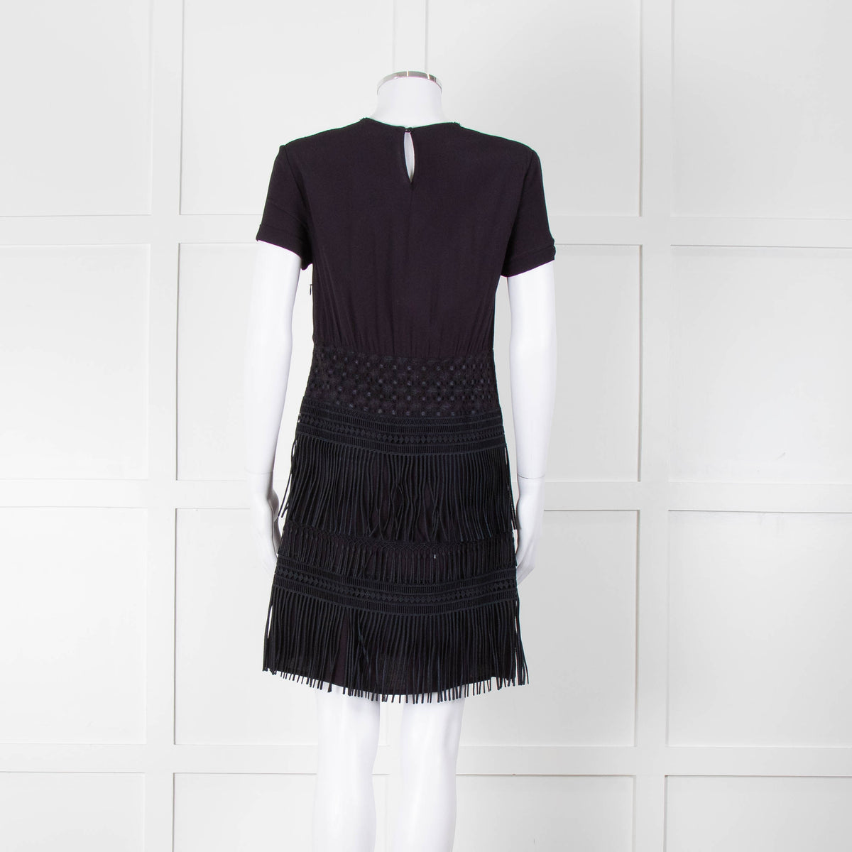 Maje Navy Short Sleeve Fringed Mini Dress