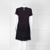 Maje Navy Short Sleeve Fringed Mini Dress