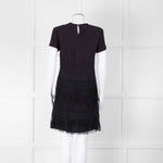 Maje Navy Short Sleeve Fringed Mini Dress