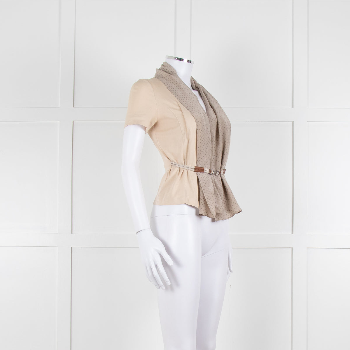 Fabiana Filippi Beige + Brown Dot Silk Blend Short Sleeve Top