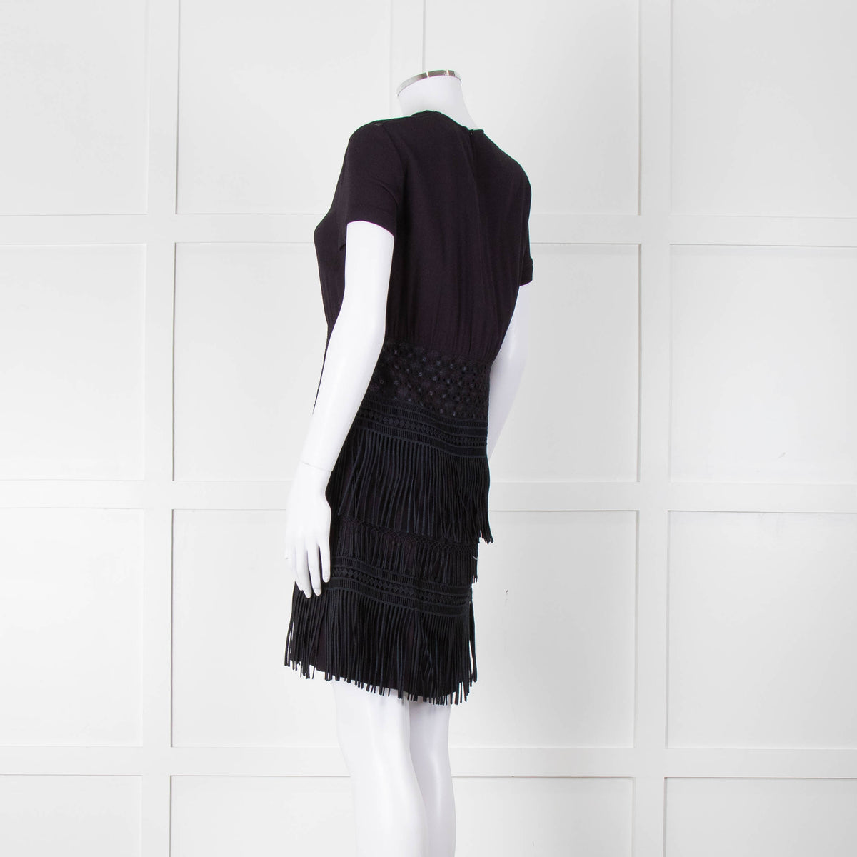Maje Navy Short Sleeve Fringed Mini Dress