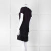 Maje Navy Short Sleeve Fringed Mini Dress