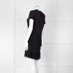 Maje Navy Short Sleeve Fringed Mini Dress