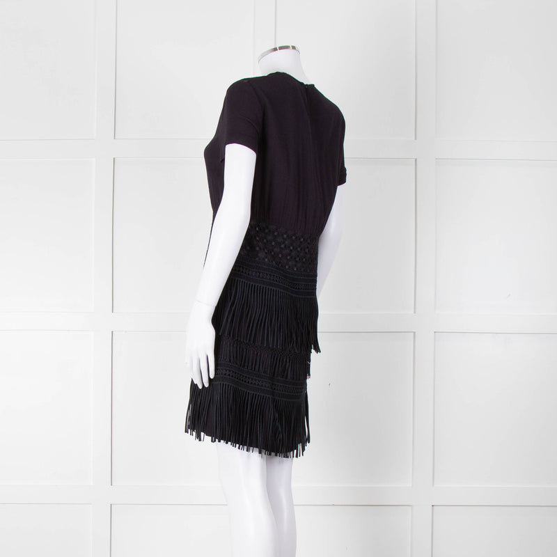 Maje Navy Short Sleeve Fringed Mini Dress