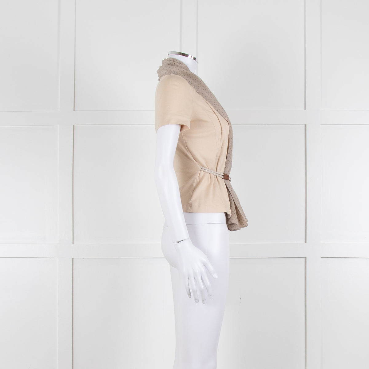 Fabiana Filippi Beige + Brown Dot Silk Blend Short Sleeve Top