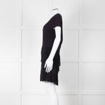 Maje Navy Short Sleeve Fringed Mini Dress