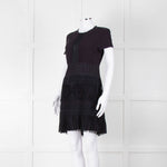Maje Navy Short Sleeve Fringed Mini Dress