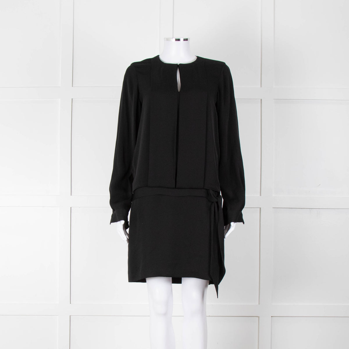 Diane Von Furstenberg Black Silk Bib Front Drop Waist Mini Dress