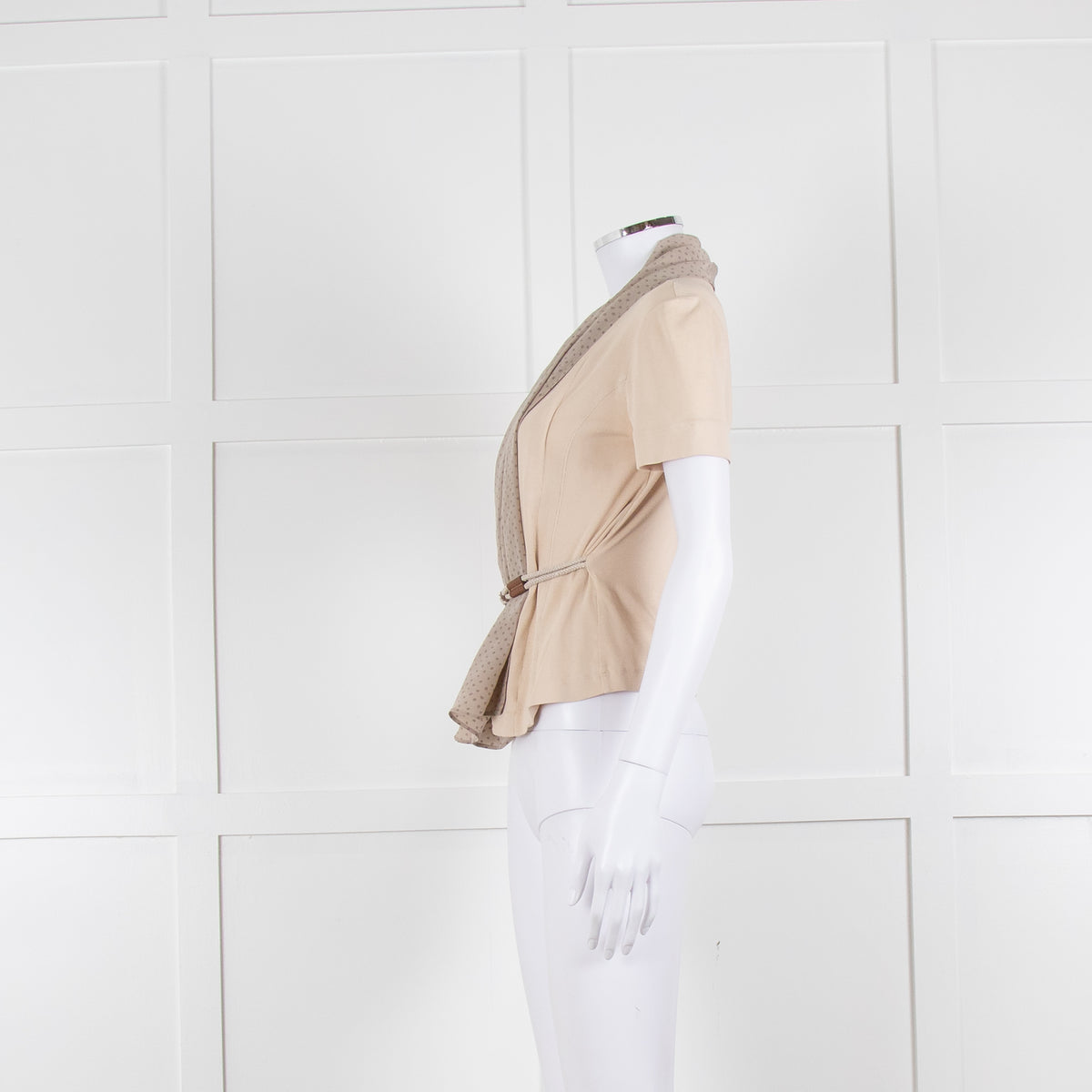 Fabiana Filippi Beige + Brown Dot Silk Blend Short Sleeve Top