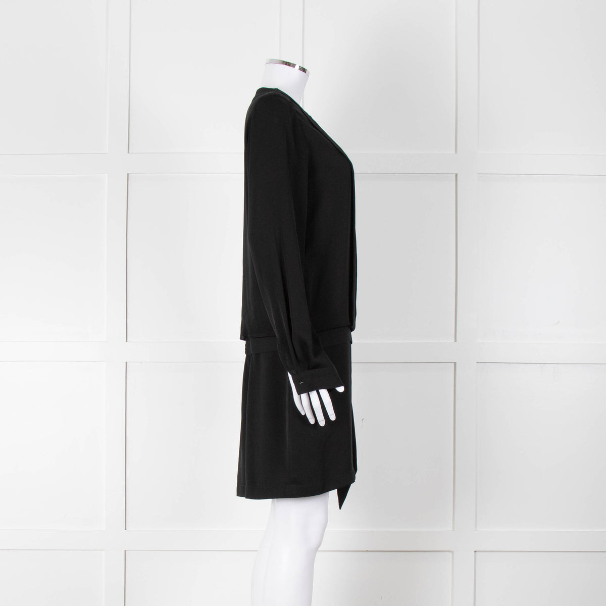 Diane Von Furstenberg Black Silk Bib Front Drop Waist Mini Dress