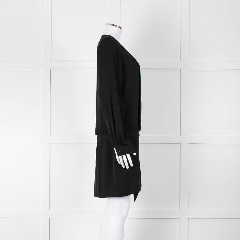 Diane Von Furstenberg Black Silk Bib Front Drop Waist Mini Dress