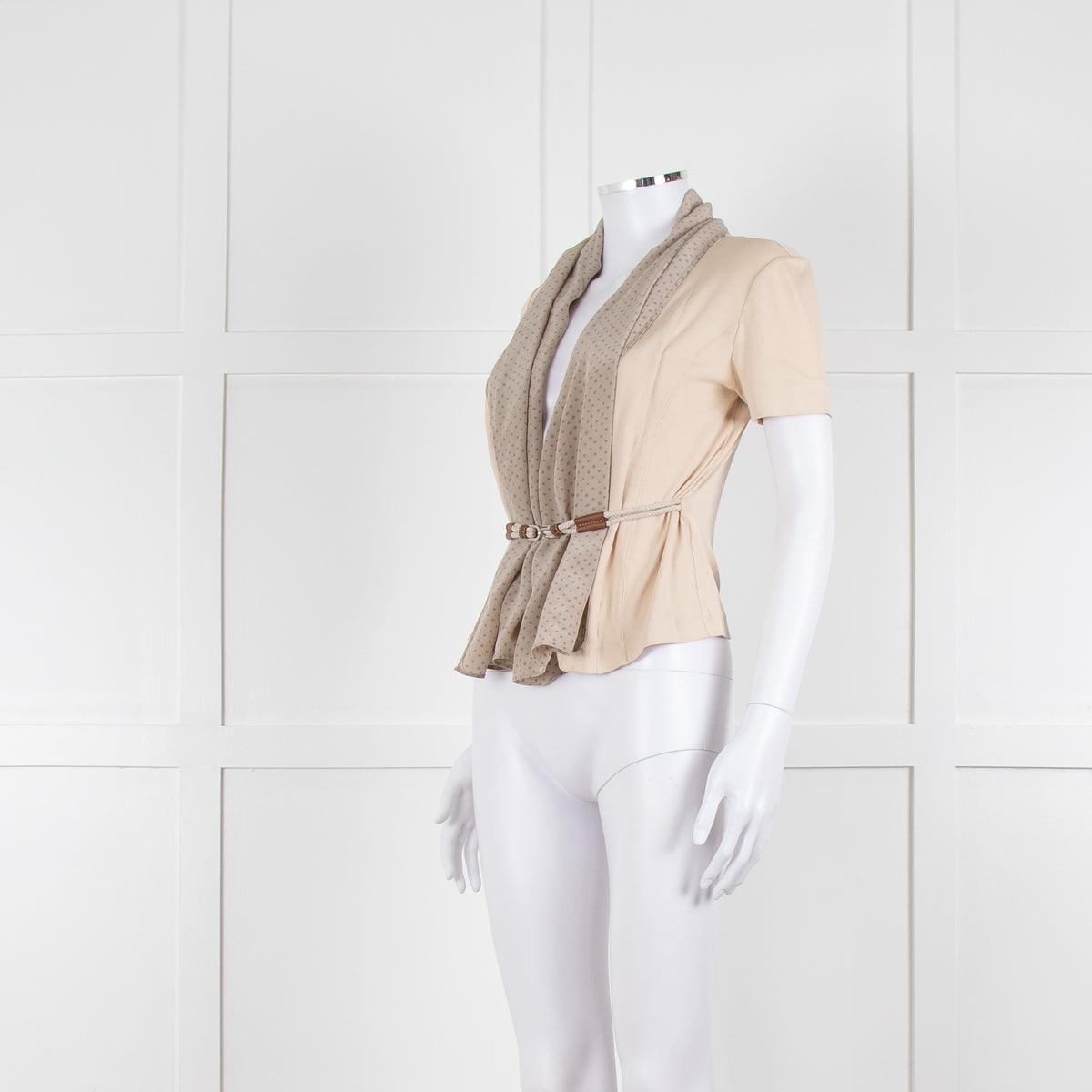 Fabiana Filippi Beige + Brown Dot Silk Blend Short Sleeve Top